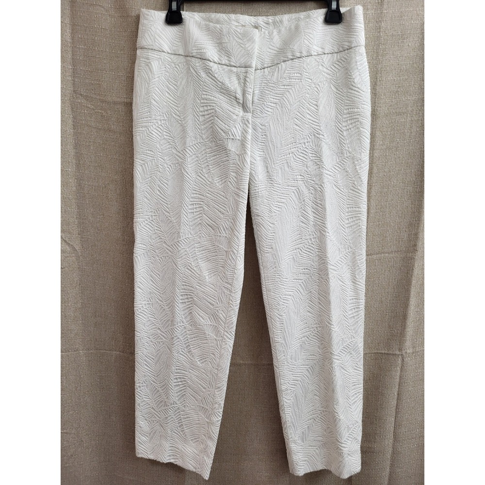 Ann Taylor LOFT Marisa White Palm Leaf Jacquard Ankle Pants Trousers 4 Casual